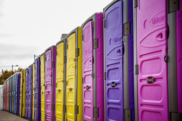 Temporary restroom rental units at an outdoor site in San Antonio